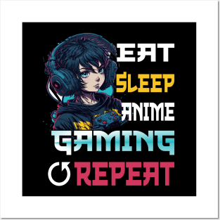 Eat Sleep Anime Gaming Repeat Kawaii Otaku Anime Manga Posters and Art